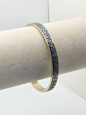 Fornash Enamel Greek Key Bangle - Navy Blue & Gold Tone